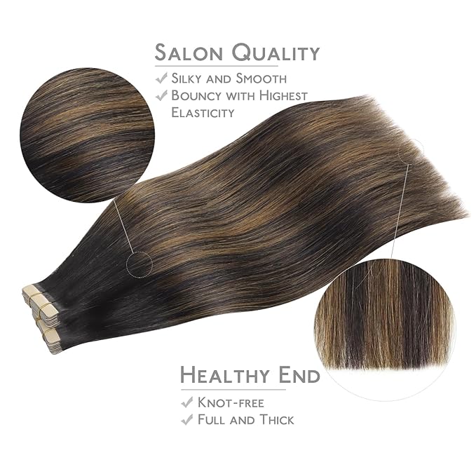 WENNALIFE Tape in Hair Extensions Human Hair, 40pcs 80g 12 inch Balayage Natural Black to Chestnut Brown Hair Extensions Real Human Hair Straight Tape in Extensions Invisible Human Hair Extensions