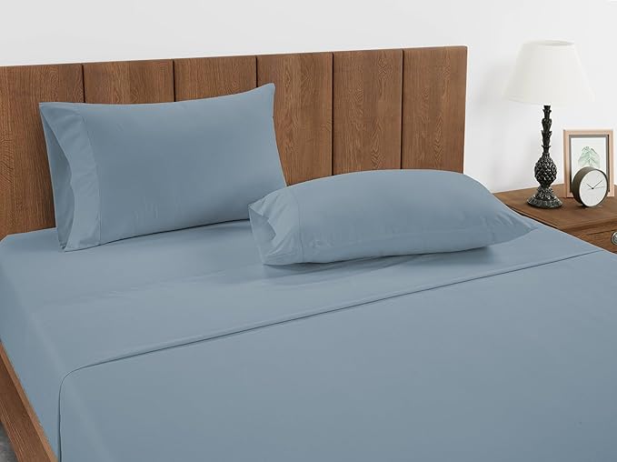Lane Linen 100% Organic Cotton Pillow Cases King Size (20"x36") - King Size Pillow Cases Set of 2 - Certified Organic Cotton Pillowcases - King Pillow Cases - French Blue
