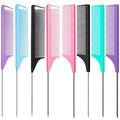 8pcs Rat Tail Combs Set,Long Steel Pin Teasing Combs for Salon Hair Stylists,2 styles and multiple colorsb of Metal Parting Combs for Women,Hair Teasing Fine Tooth Comb Aigee