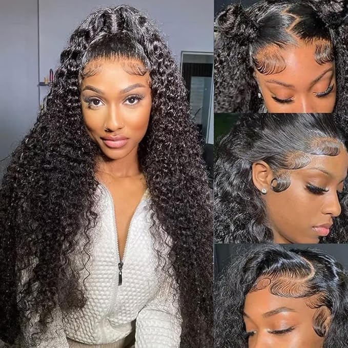 Aomllute Deep Wave Lace Front Wigs Human Hair Wigs for Women 200 Density 13x4 HD Deep Curly Lace Front Wig Human Hair Glueless Lace Front Wig Human Hair Pre Plucked 24 Inch