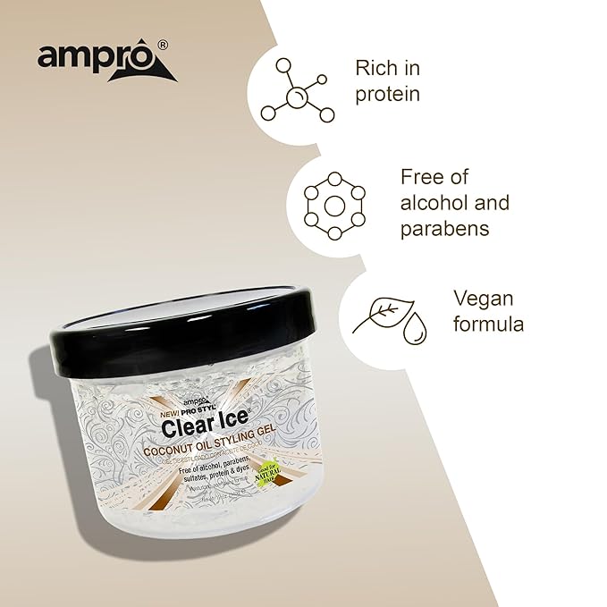 AmPro Pro Styl Coconut Styling Gel - Moisturizes and Conditions Your Strands - Non-Flaking, Alcohol Free, Vegan Formula - Flexible, Touchable Hold for All Hair Types - 12 oz