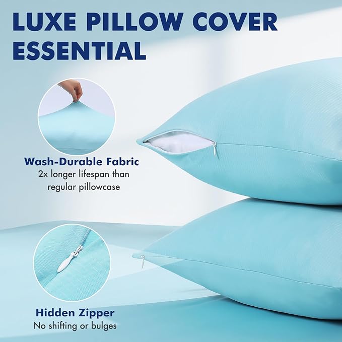 Elegear Cooling Pillow Cases for Hot Sleepers, Clean Fabric Silver Infused Cooling Pillowcase Q-Max>0.5, Soft Pillow Cases for Hair & Skin, Zipper Pillow Cases Set of 2 Blue (Standard, 20'' x 26'')