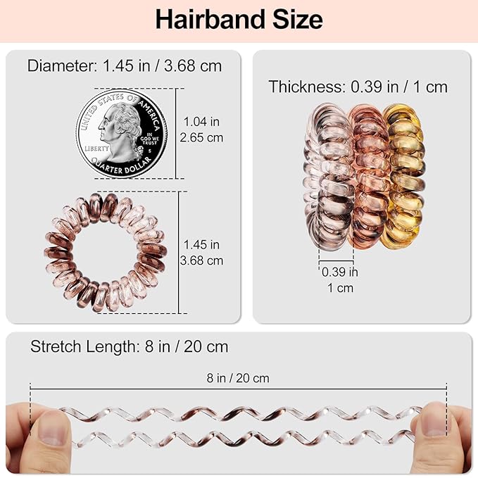 JessLab Spiral Hair Ties, 20 Pcs Traceless Phone Cord Hair Ties No Crease Spiral Bracelet Plastic Coil Ponytail Holders No-Damage Headband Hair Accessory for Girls Women Ladies Gift, Mix Color 1