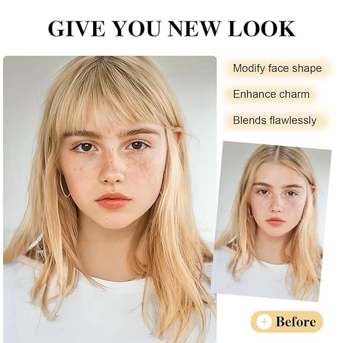 BOGSEA Clip in Bangs 100% Human Hair Bangs with Temples Bangs Hairpieces for Women Clip in Fake Bangs for Daily Wear (Light Blonde, Wispy Bangs)