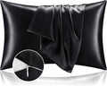 BEDELITE Satin Pillowcase with Zipper, Black King Size Pillow Cases Set of 2, Super Soft and Cooling Similar to Silk Pillow Cases, Gift for Women Men(20x36 Inches)