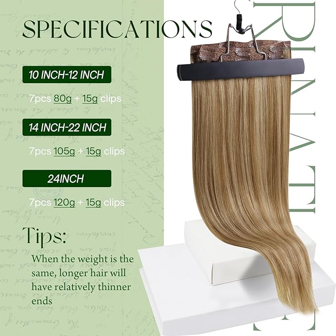 RUNATURE Blonde Clip in Hair Extensions, Real Human Hair Clip in Extensions, Long Hair Extensions Clip Ins, Remy Natural Hair Add Length, 22 Inch 120g 7pcs #10P16 Dark Blonde Highlight Caramel Blonde