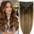 Straight Clip In Hair Extensions Real Human Hair 8Pcs Clip In Balayage Chocolate Brown to Caramel Blonde Human Hair Extensions with 18Clips Lace Weft 120g 22inch