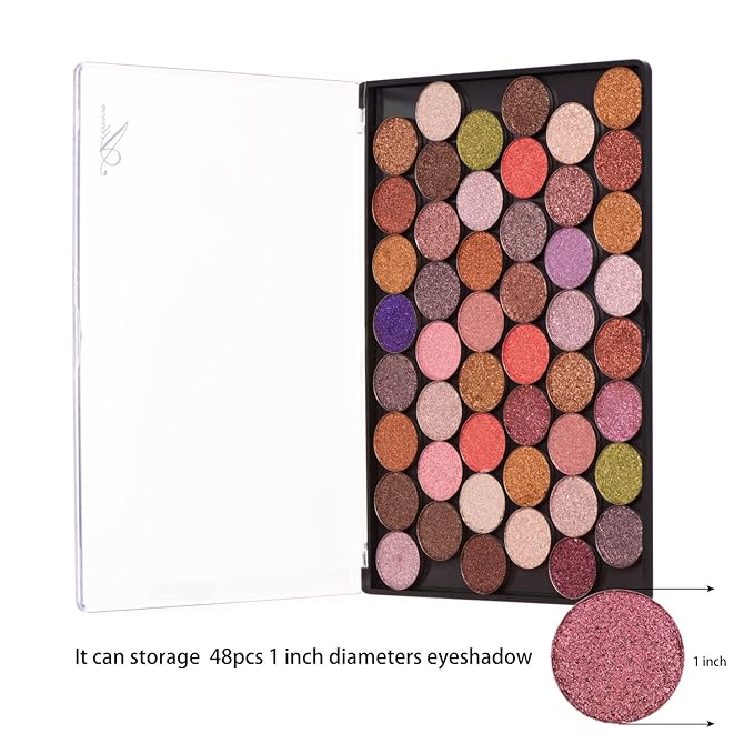 XL Large Empty Magnetic Transparent Plastic Eyeshadow Makeup Palette with 20Pcs Adhesive Empty Palette Metal Stickers for Eyeshadow Lipstick Blush Powder