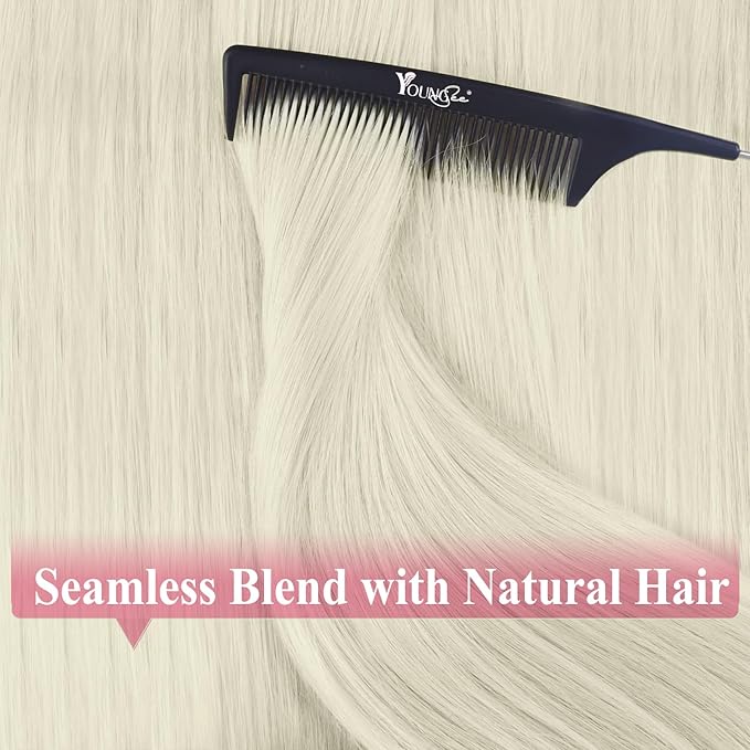 YoungSee Invisible Tape in Hair Extensions Human Hair Platinum Blonde Tape in Hair Extensions Human Hair Platinum Blonde 18Inch Tape-in Hair Extension Real Human Hair Long 20pcs 50g