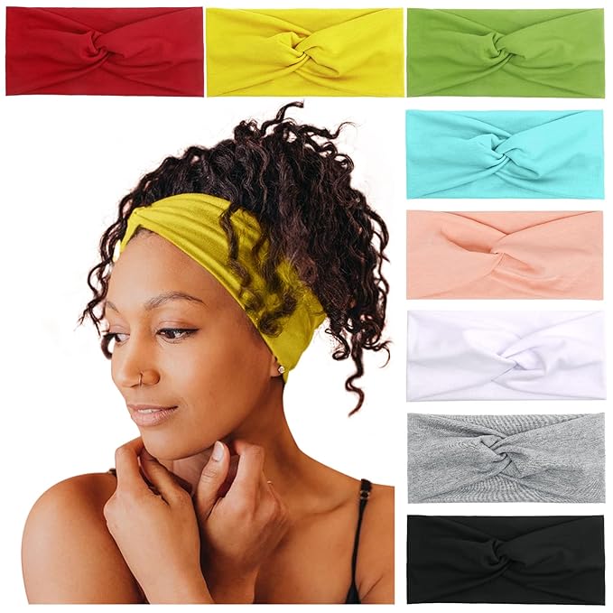 Tobeffect Headbands for Women Non Slip Boho Turban Elastic Head Wrap, Women Twist Knot Head Band Fashion Hair Accessories, Solid Color 8 Pack