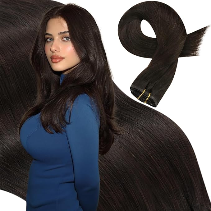 Moresoo Seamless Clip in Hair Extensions Human Hair Dark Brown Hair Extensions Clip in Real Human Hair Dark Brown Pu Weft invisible for Women Thick And Long for Daily 135g/7pcs 18 inch