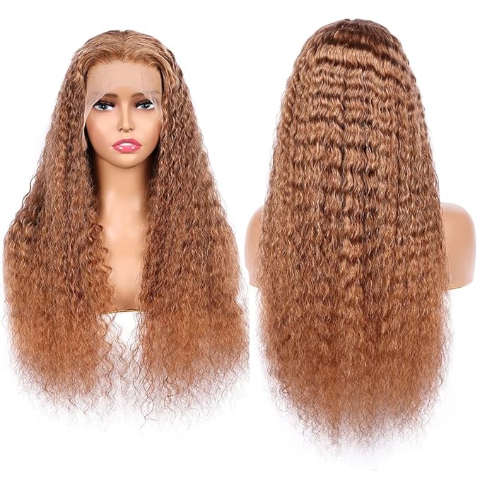 Brown Curly Wave Human Hair Lace Front Wigs with Baby Hair for Black Women Pre Plucked 180% Density Brazilian Virgin Hair HD Transparent Lace Frontal Wig 26 Inch