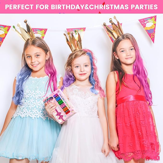 6 Color New Hair Chalk Comb Temporary Bright Washable Hair Color Dye for Kids,Washable Hair Chalk for Girls Age 4 5 6 7 8 9 10 New Year Birthday Cosplay DIY(Blue&Orange&Green&Pink&Brown&Purple)