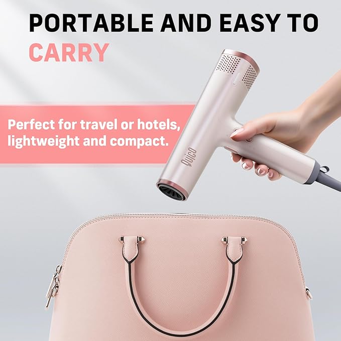Quico Hair Blow Dryer for Women, 7X Faster BLDC Motor, Quiet 1875W 110000 RPM 2 Billion Negative Ionic Salon with Diffuser, Adjustable Temp & Speed, Portable Hair Dryer for Home Travel, Pink