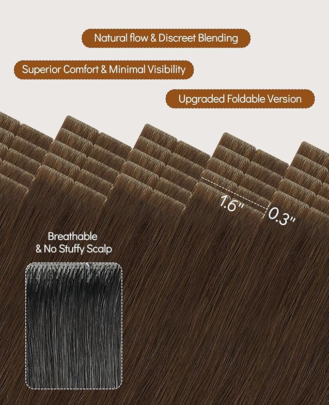VINBAO Invisible Edge Tape in Extensions Human Hair Chocolate Brown 20pcs 45g 16in Seamless Injected Tape-in Hair Extensions Hand-Tied Pro Quality 16inch #4