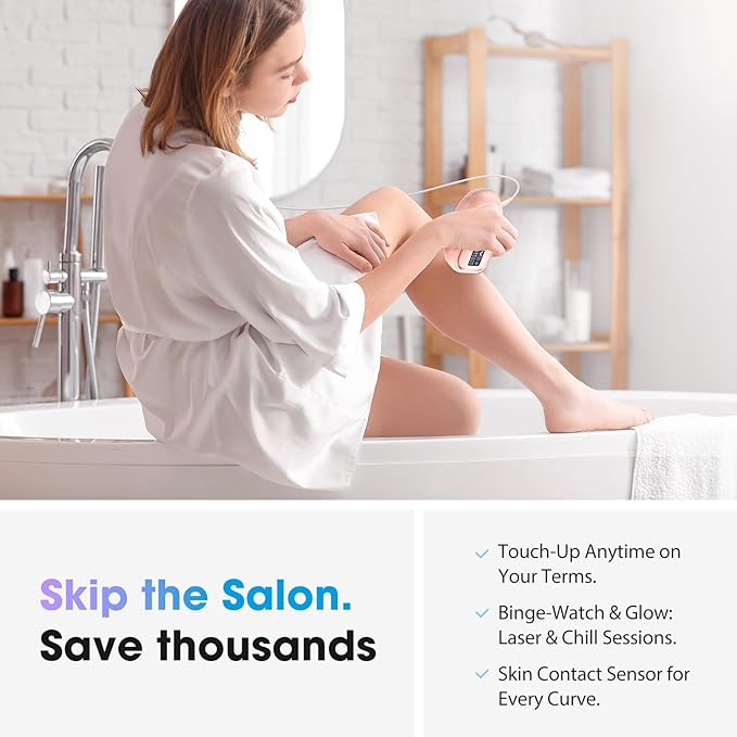 IPL Laser Hair Removal Device for Women & Men - Home 45°F Ice-Cooling Contact for Painless & Long-Lasting Results, 86% Hair Reduction in 3 Weeks for Full Body & Bikini Line, Light Pink