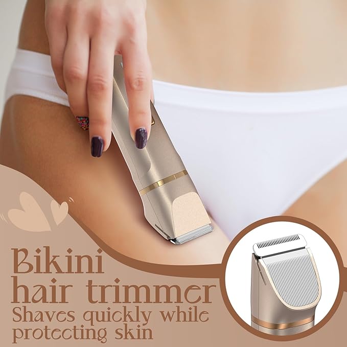 Electric Bikini Trimmer for Women - Waterproof Pubic Hair Trimmer & Facial Shaver, Rechargeable Cordless Electric Razor with Ceramic Blades, IPX7 Shower-Safe for Sensitive Skin, Gift for Her