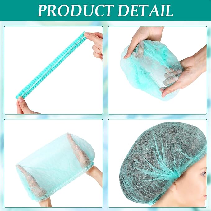 100 Pcs Disposable Nonwoven Bouffant Caps 21 Inch Hair Net Elastic Cap Hair Cover Hats for Beauty Salon Hospital Spa Catering Dust-free Workspace(Green)