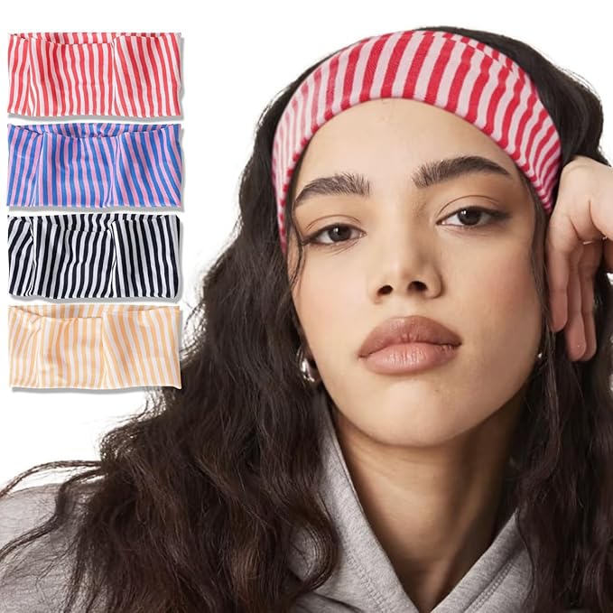 4PACK Stretchy Striped Headband For Women Elastic Wide Hairbands For Yoga Hair Wraps Bohemian Hair Accessories
