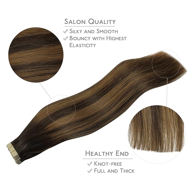 WENNALIFE Tape in Hair Extensions Human Hair, 20pcs 22 inch 50g Balayage Dark Brown Mixed Chestnut Brown Remy Tape Hair Extensions Real Human Hair Extensions Coloured