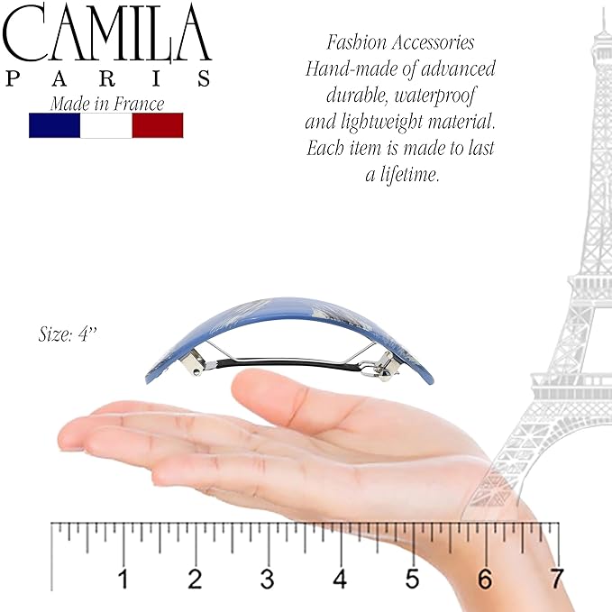 Camila Paris CP3326 French Hair Barrette Oval For Thick Curly Wavy Long Hair, Strong Hold Grip Hair Clips for Women, No Slip Rubberized Metal Clasp, Styling Girls Hair Accessories, Made in France