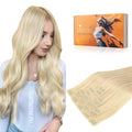 DOORES Seamless Clip-in Hair Extensions, Blonde 16 Inch 7pcs 110g, Remy Clip-in Extensions with Thin Weft Straight Remy, Thick Hair, Invisi Edge