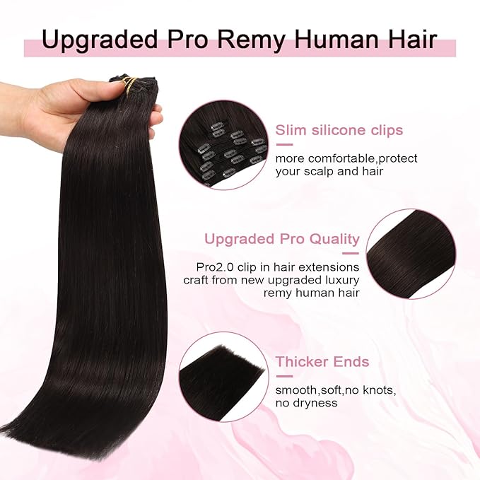 Pro2.0 Remy Real Human Hair Extensions Clip ins 120g Thick 7pcs Color #2 Dark Brown Remy Clip in Hair Extensions Real Human Hair 16inch Seamless Double Weft for Women（#2-16inch）