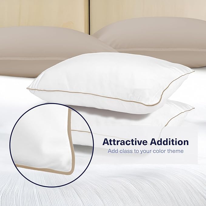 Kickoff Viscose Bamboo Pillowcase, Queen, Set of 2, 100% Organic Hidden Zippered Viscose Bamboo Pillow Case Queen Size, Cooling Pillow Cover for Hot Sleepers (20"x30", Trimmed, Iced Latte)