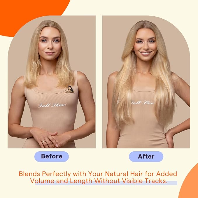 Full Shine Tape Hair Extensions Human Hair 16 Inch 50 Grams Tape in Hair Extensions Double Sided Color 6 Fading to 27 Honey Blonde Highlight 60 Blonde Seamless Skin Weft Extensions 20PCS Add Volume