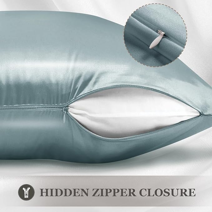Adubor 100% Silk Pillowcase - Mulberry Silk Pillow Cases, 23 Momme 6A Grade Fibers, Silk Pillow Case for Hair and Skin Health, with Hidden Zipper (Standard 20''×26'', Lake Blue, 1PC)
