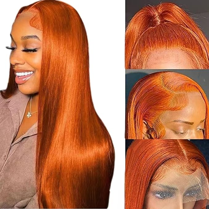 Ginger Wig Human Hair 13x4 Straight Ginger Orange Lace Front Wigs Human Hair HD Transparent Lace Frontal 350 Colored Wig Pre Plucked 180% Density 20inch