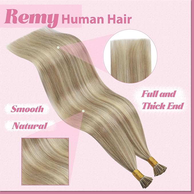 YoungSee Itip Hair Extension Real Human Hair Blonde I Tip Hair Extensions Golden Blonde Highlight I-Tip Hair Extension 24 Inch Hair Extension Keratin for Long Hair 50g 50s