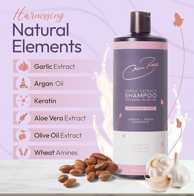 Nora Ross Garlic Extract Daily Shampoo with Argan Oil and Chamomile Scent – Strengthening and Thickening Shampoo for Women and Men – Color Safe Formula with Amino Acids for Normal to Dry Hair – 32oz
