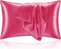 BEDELITE Satin Pillowcase with Zipper, Hot Pink Pillow Cases Queen Size Set of 2, Super Soft and Cooling Similar to Silk Pillow Cases, Gift for Women Men(20x30 Inches)