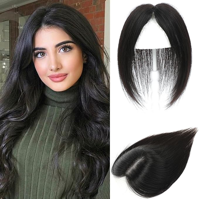 SARO-UP Hair Toppers for Women Real Human Hair Toppers for Women with Thinning Hair pieces with No Bangs 3 * 4Inch Hand-Tied Invisible Upgrade Swiss Base 10Inch Topper (Natural Black)