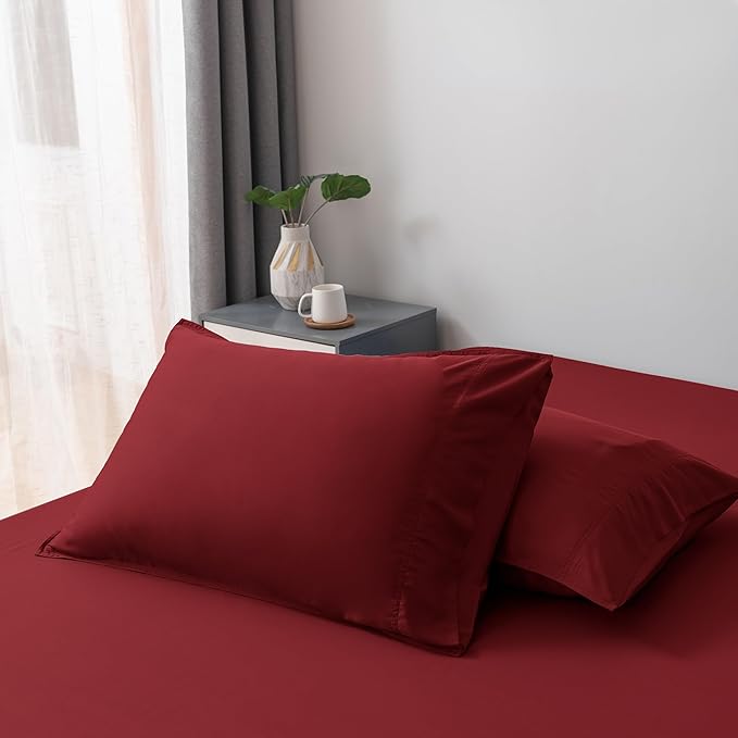 Bella Coterie | Luxury Queen Size Pillowcase Set | 100% Organically Grown Bamboo Viscose | Ultra Soft | Cooling | 2 Pcs [Merlot]
