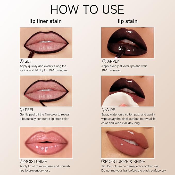 KISSIO Lip Stain Set,Peel Off Lip Liner Stain and Lip Care Oil,Transfer Proof,Long Lasting and Waterproof Lip Tint,Matte Finish,Lip Combo,07 Berry