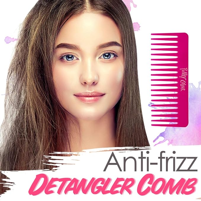 Punky Wide Tooth Comb for Women - Pink, Detangler Comb, No Handle Hair Detangling Combs for Wet, Dry & Curly Hairs