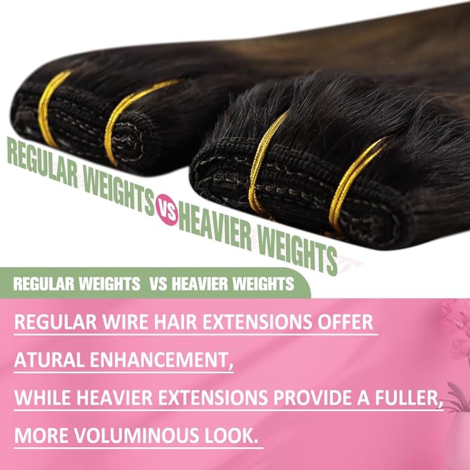 YoungSee 120G Wire Hair Extensions Human Hair Brown Balayage Invisible Wire Hair Extensions Darkest Brown Ombre Medium Brown Fish Line Hair Extension for Women 16Inch