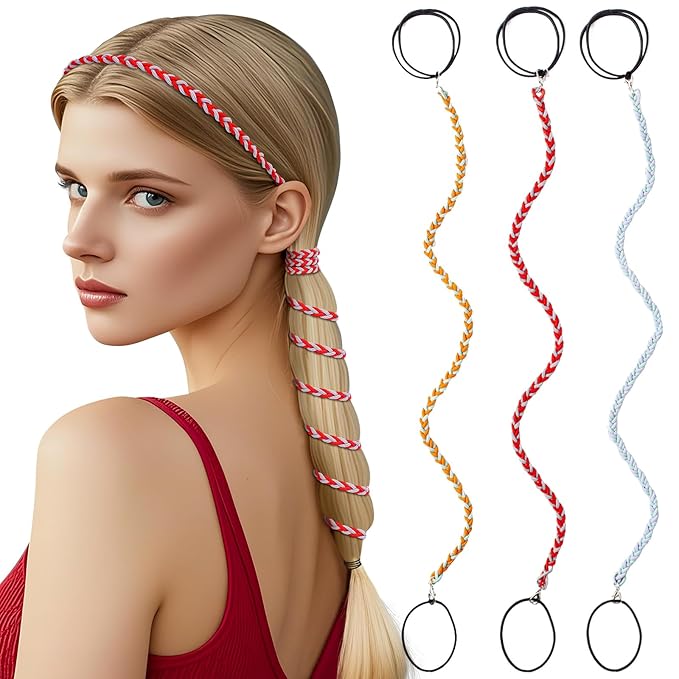 3 Packs Ponytail Holders Hair Ties for Women, Spiral Pony Tails Elastic Braided Hair Holders for Gym Swimming Sports (3pcs16"colorful19)
