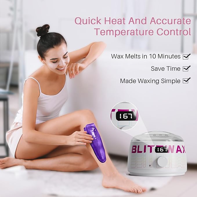 BLITZWAX Brazilian and Bikini Waxing Kit for Women, Hard Wax Warmer for Face, Legs, and Body, At Home Hair Removal Kit, Beginner Friendly, Quick Heating, Frost Reverb Digital Wax Pot