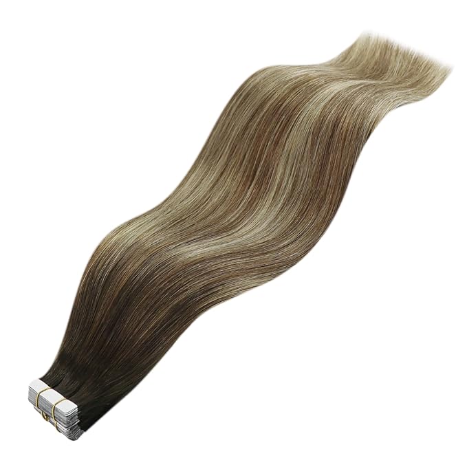YoungSee Tape in Hair Extensions Real Human Hair Brown Balayage Tape in Hair Extensions Human Hair Dark Brown Ombre Blonde Tape-on Hair Extension Seamless Tapein Hair Extensions 50g 20pcs 18In