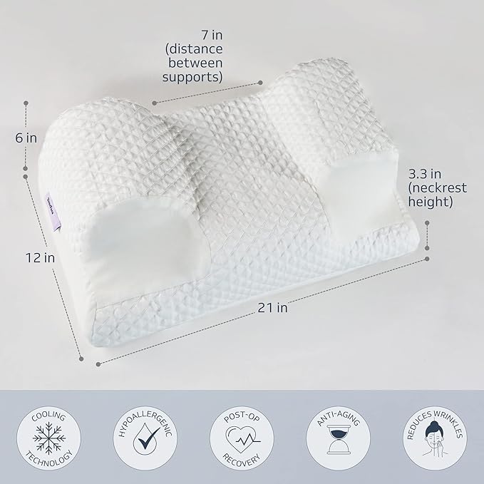 YourFacePillow- Back Sleeper Beauty Pillow, Cervical Neck Pillow, Patented Contour Memory Foam Pillow, Ergonomic Neck, Back and Shoulder Support. Back Sleeping Reduces Pressure on Skin - Cooling