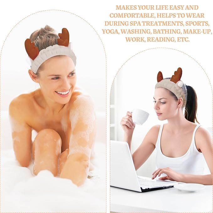 Jowmoy Headband, Face Wash Headband, Cute Antlers Design, Made of Elastic Microfiber, for Women Makeup Shower Spa, 1 Count