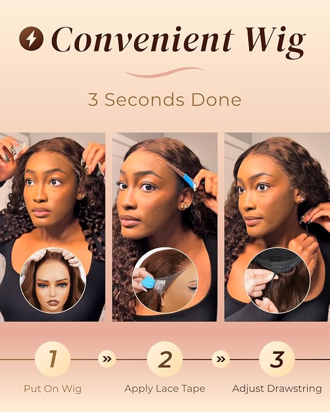 Arabella 13x6 Chocolate Brown Wigs Human Hair Deep Wave Lace Front Wigs Human Hair 4# Brown Deep Curly HD Lace Frontal Wigs for Women Pre Plucked with Natural Hairline 20 Inch
