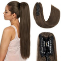 Hairro Claw Clip In Ponytails Extensions Jaw On Real Hair Ponytail Long Jaw/Claw Pony Tail With Clips Hairpieces For Women 22 Inch 120g #02 Dark Brown