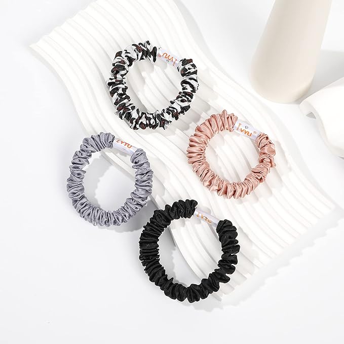 Hair Ties Silk Satin Scrunchies - Small Mini Scrunchy for Women Thick Hair Accessories Cute Soft No Slip Hair Elastics Ponytail Holder for Curly Hair No Damage Hairties Gift for Girls