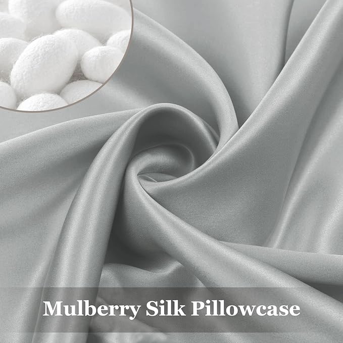 Adubor Silk Pillowcase for Hair and Skin with Hidden Zipper, Both Sides 23 Momme Silk Pillow Case, Standard Size 20×26 inches, Dark Grey, 2PCS