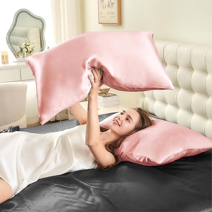 INFIIXSO Silk Pillow Cases 2 Pack Standard Size, Ultra Smooth & Soft Mulberry Silk Pillow Case for Hair and Skin, Breathable Cooling Silk Pillowcase with Hidden Zipper (Coral, 20x26 Inches)