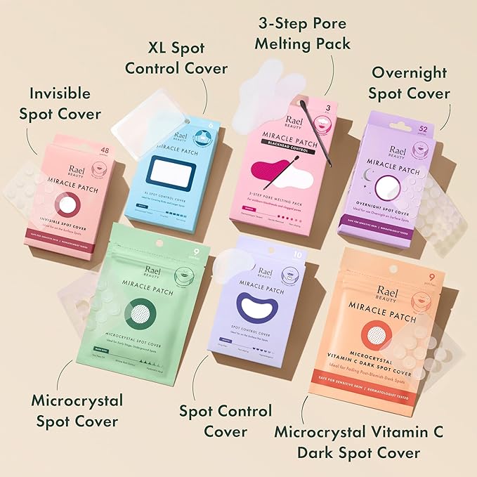 Rael Pimple Patches - Miracle Overnight Spot Cover, Thicker & Extra Adhesion, Hydrocolloid Acne Treatment for Face, Zits & Blemishes, Korean Skin Care, Vegan & Cruelty-Free, 3 Sizes (104 Count)